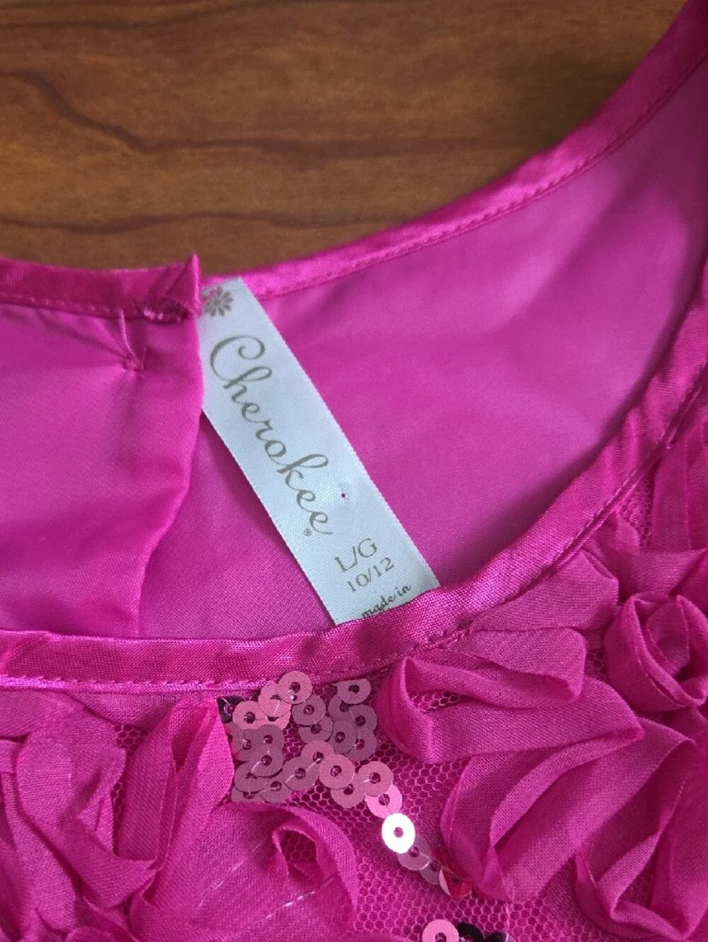 Cherokee Fuchsia Floral Bodice Tulle Party Dress with Sash